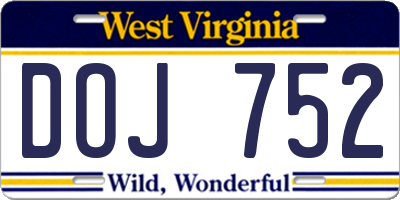 WV license plate DOJ752