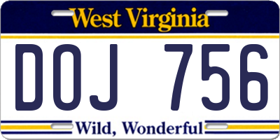 WV license plate DOJ756