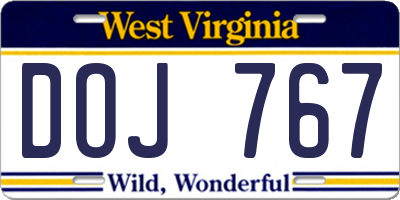 WV license plate DOJ767