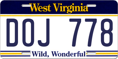 WV license plate DOJ778