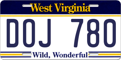 WV license plate DOJ780