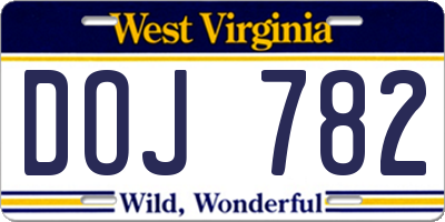 WV license plate DOJ782