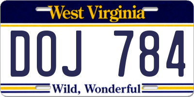 WV license plate DOJ784