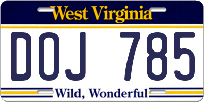 WV license plate DOJ785