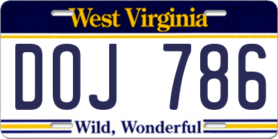 WV license plate DOJ786