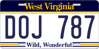WV license plate DOJ787