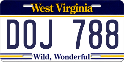 WV license plate DOJ788