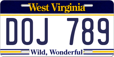WV license plate DOJ789