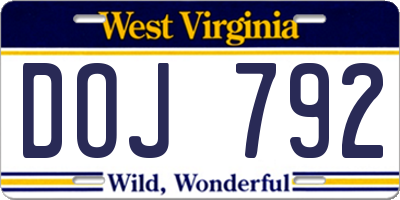 WV license plate DOJ792