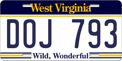 WV license plate DOJ793