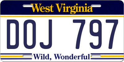 WV license plate DOJ797
