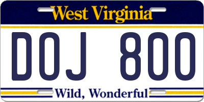 WV license plate DOJ800