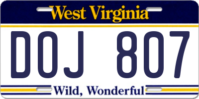 WV license plate DOJ807