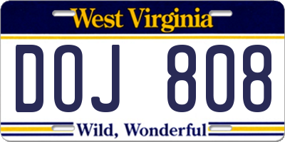 WV license plate DOJ808