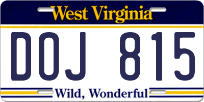 WV license plate DOJ815