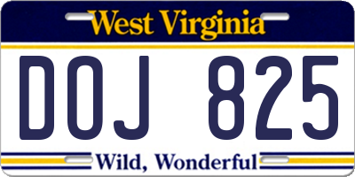 WV license plate DOJ825