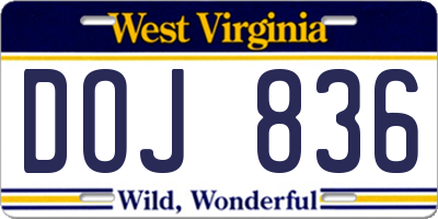 WV license plate DOJ836