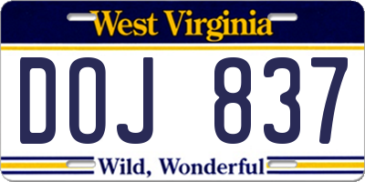 WV license plate DOJ837