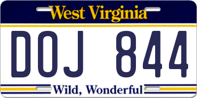 WV license plate DOJ844