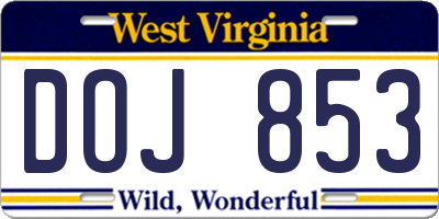 WV license plate DOJ853
