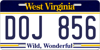 WV license plate DOJ856