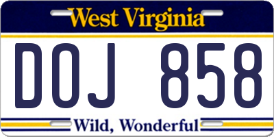 WV license plate DOJ858