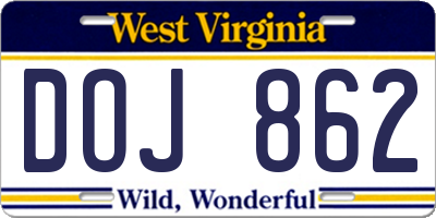 WV license plate DOJ862