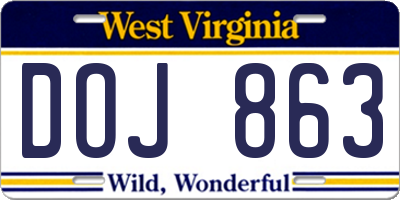 WV license plate DOJ863