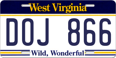 WV license plate DOJ866