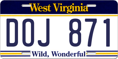 WV license plate DOJ871
