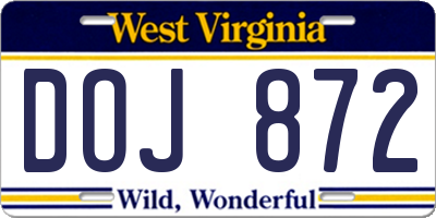 WV license plate DOJ872