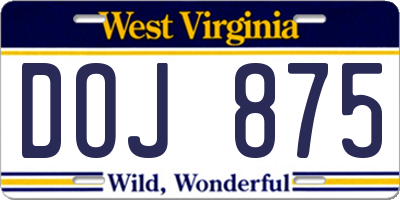 WV license plate DOJ875