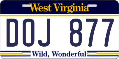 WV license plate DOJ877