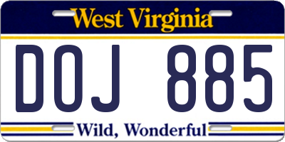 WV license plate DOJ885