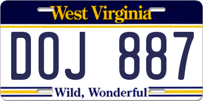 WV license plate DOJ887