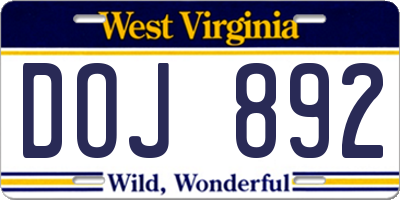 WV license plate DOJ892