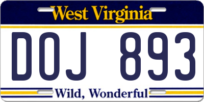 WV license plate DOJ893
