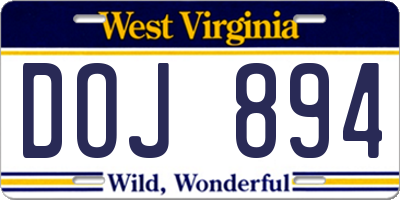 WV license plate DOJ894