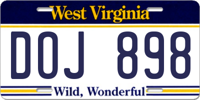 WV license plate DOJ898