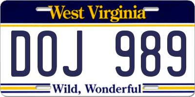 WV license plate DOJ989