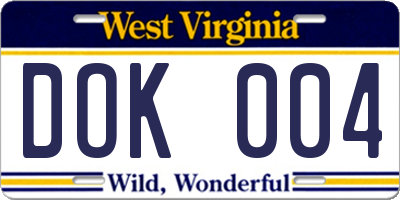 WV license plate DOK004
