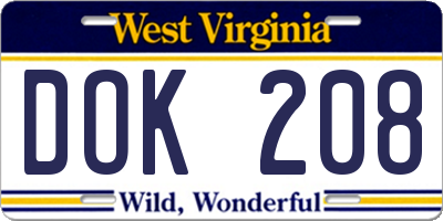 WV license plate DOK208