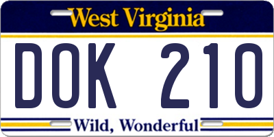 WV license plate DOK210
