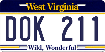 WV license plate DOK211