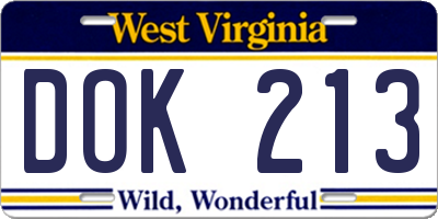 WV license plate DOK213
