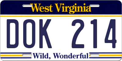 WV license plate DOK214