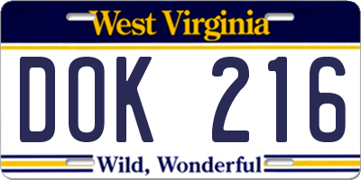 WV license plate DOK216