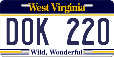 WV license plate DOK220