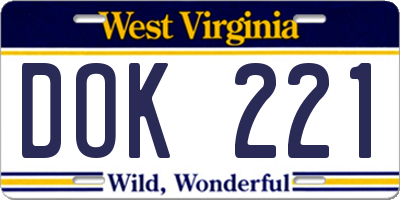 WV license plate DOK221