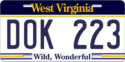WV license plate DOK223
